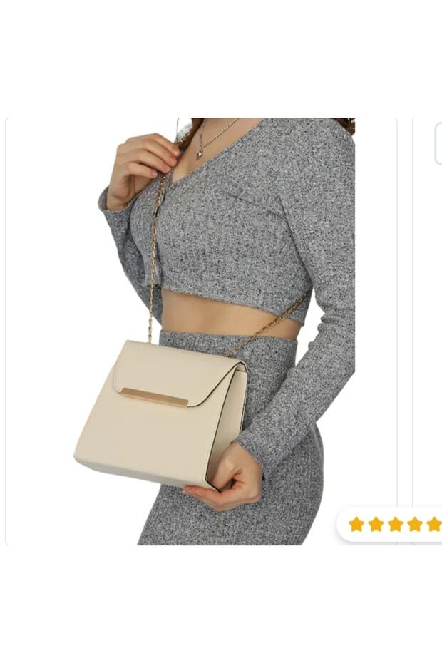 Women's Cream Chain Strap Shoulder Bag