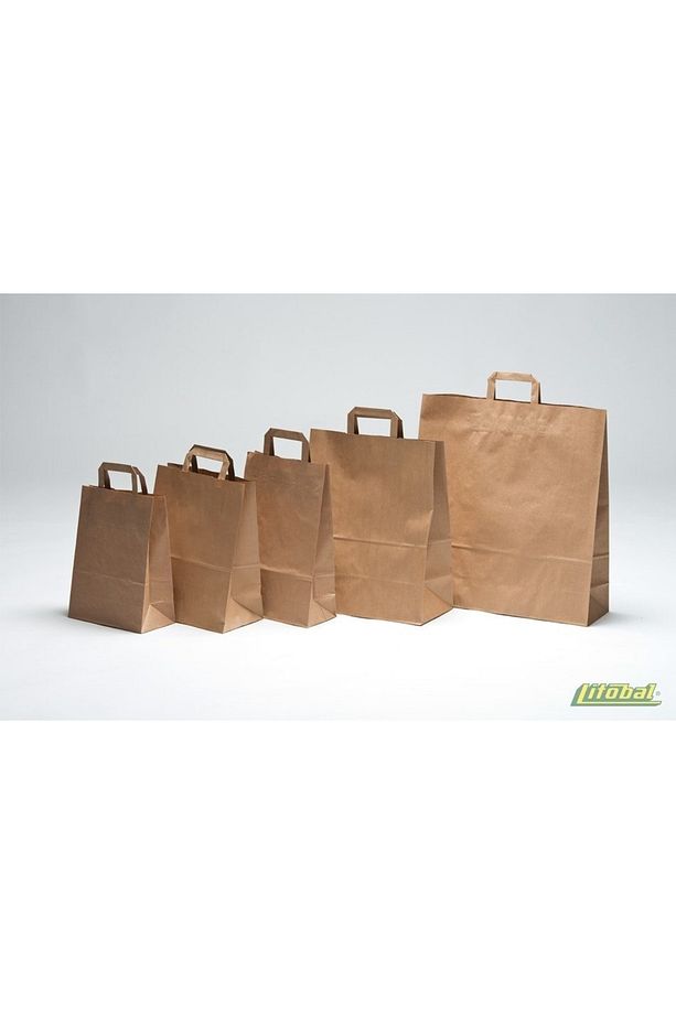 Kraft Kâğıt Poşet (33x20x33 Cm) Düz Flat Saplı Kâğıt Torba (100 Adet) Kâğıt Çanta - 7