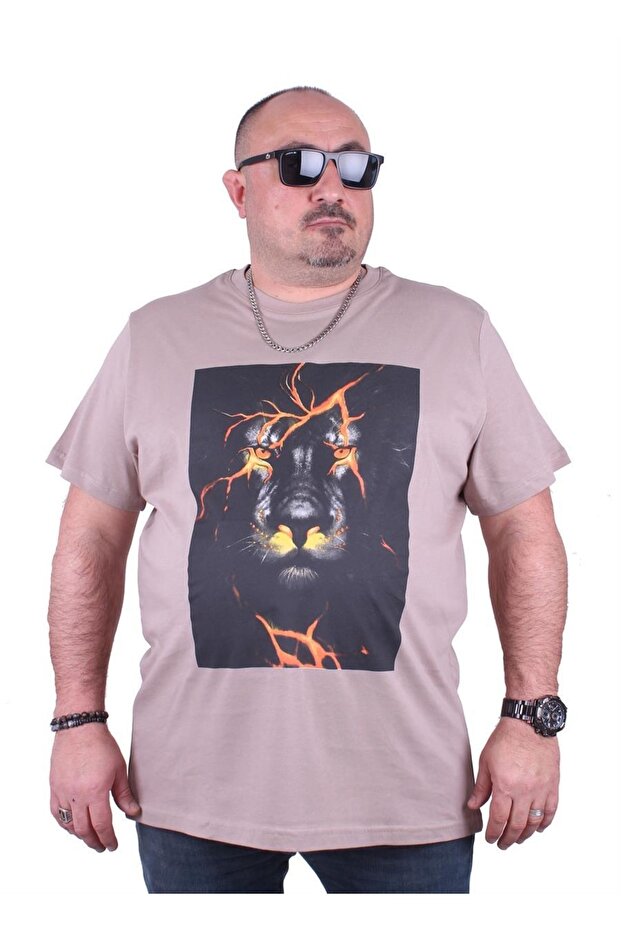 Large Size Men's Printed T-Shirt Lion 23138 Earth