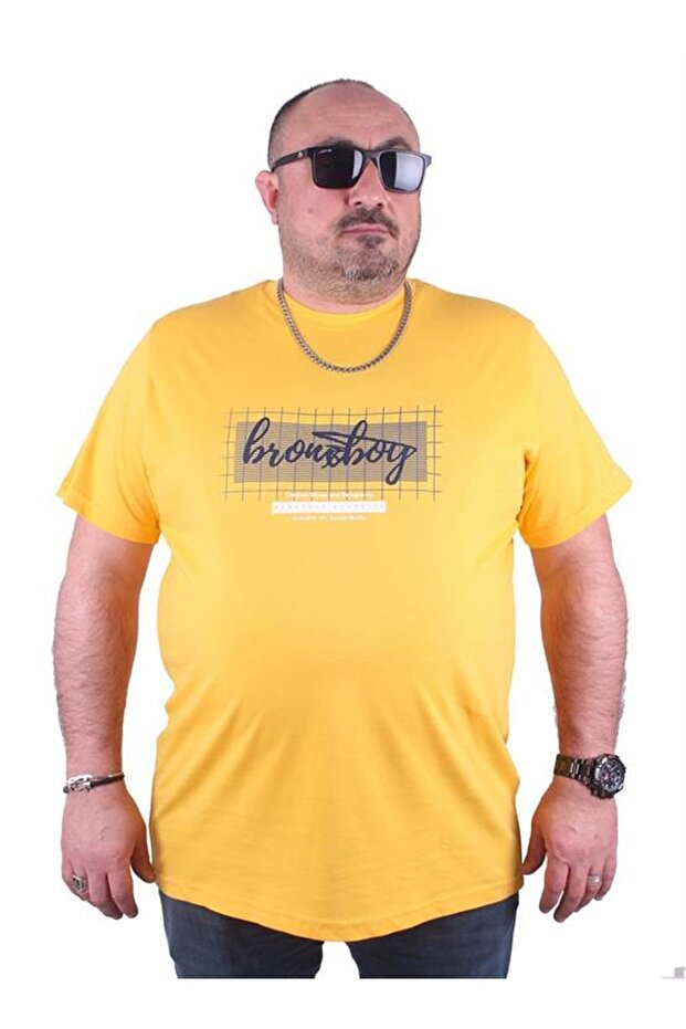 Large Size Men's Printed T-Shirt Brnx Size 23131 Yellow