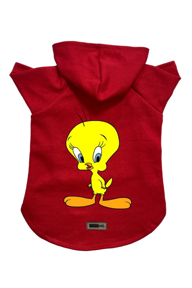 Hooded Fleece Sweatshirt Dog And Cat Outfit & Dress - Red New Tweety - Size S