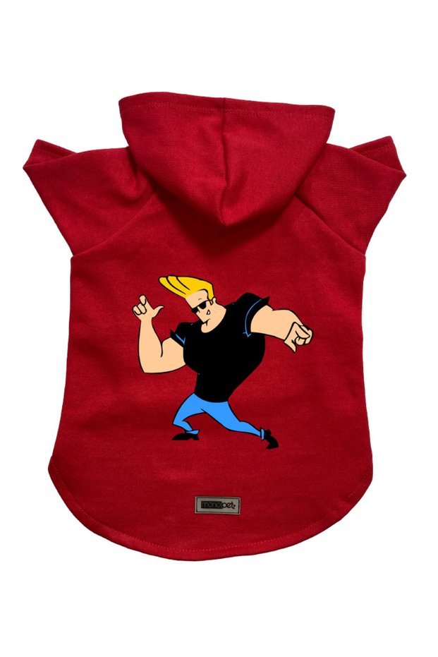 Johny Bravo Red Fleece Sweatshirt - Hoodie, Dog and Cat Print, Size XL