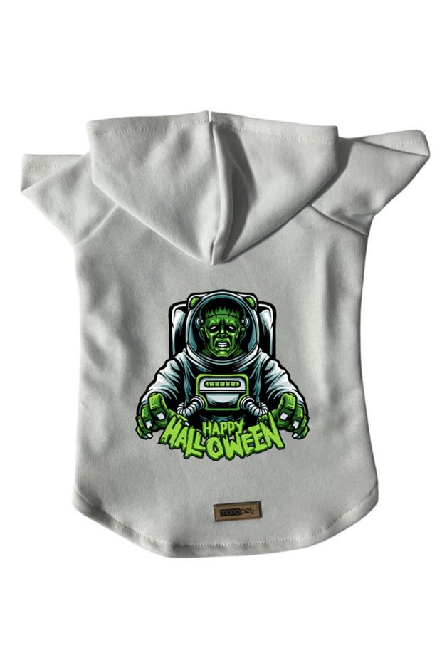 Hooded Fleece Sweatshirt Dog And Cat Outfit & Dress - White Astronaut Frankenstein - Size L
