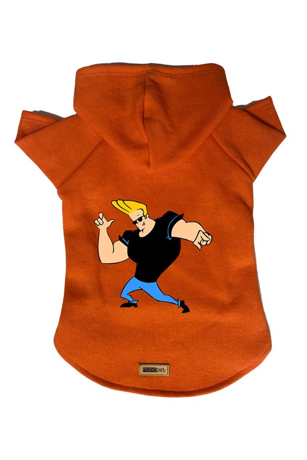 Hooded Fleece Sweatshirt Dog And Cat Outfit & Dress - Orange Johny Bravo - Size S