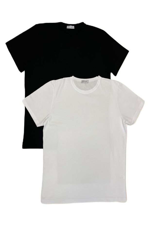 Men's Slim Fit Narrow Cut Crew Neck Short Sleeve Cotton T-Shirt Pack of 2 Black White
