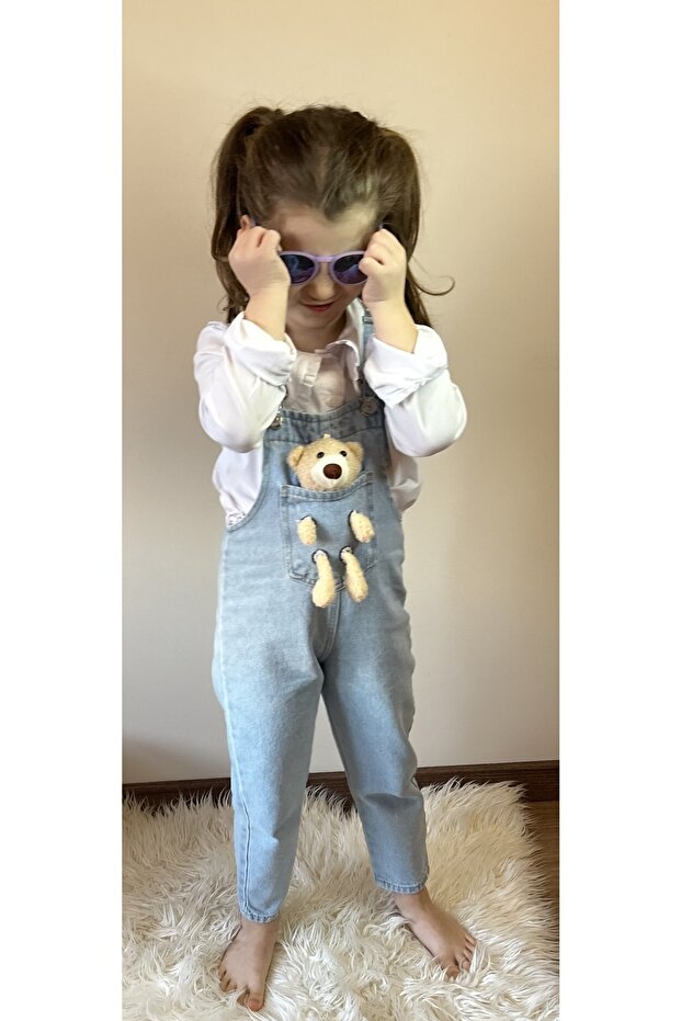 Unisex Children's Teddy Bear Denim Overalls