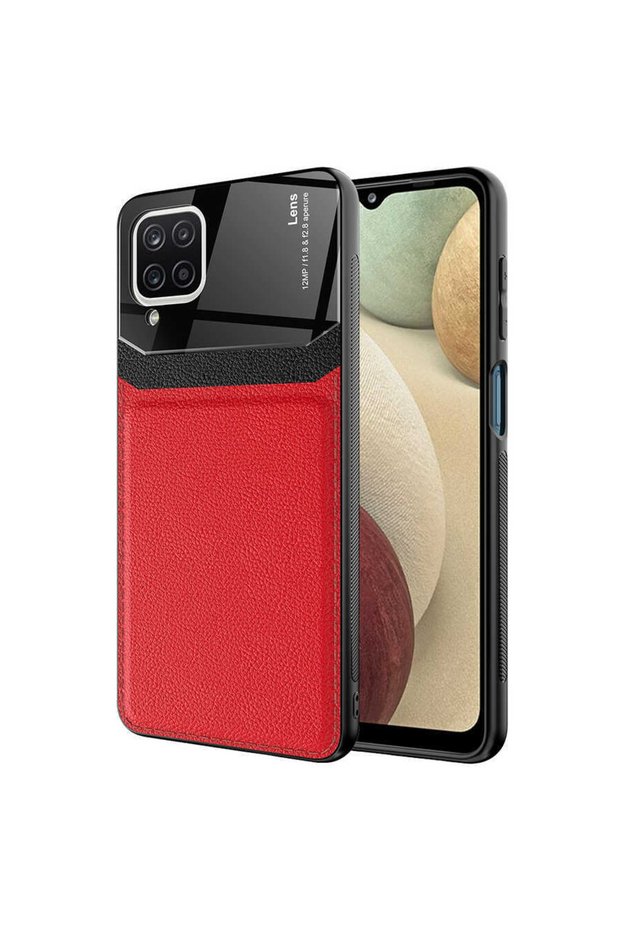 Samsung Galaxy A12 Case Glossy Surface Leather Look Cover