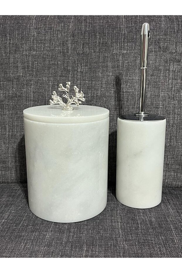 White Marble Silver Coral Bathroom Set of 2
