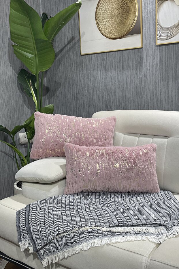 Gilded Plush Rabbit Rabbit Throw Pillow Cover Rectangular - powder