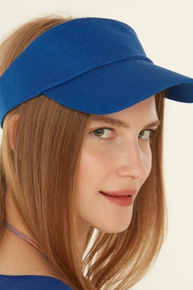 Cobalt Blue Cotton Top Adjustable Open Visor Tenisci Women's Hat