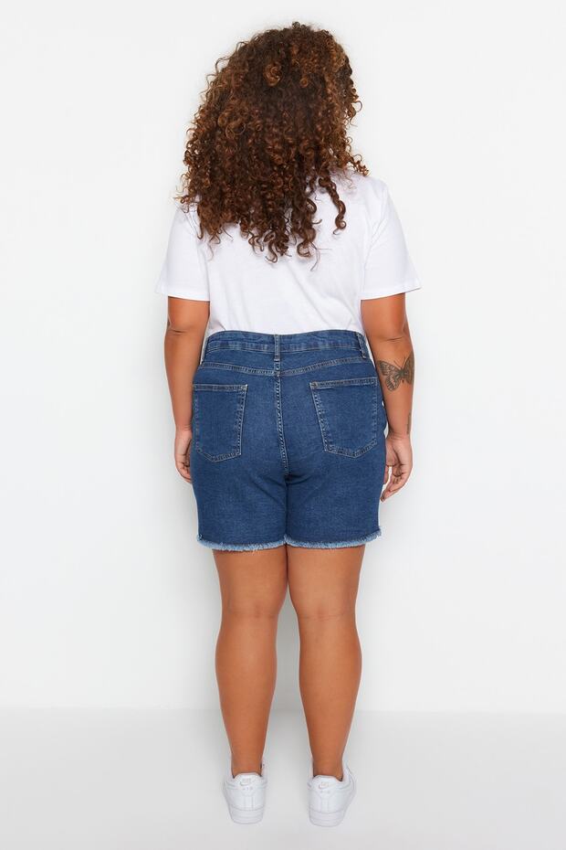 Mavi Yüksek Bel Esnek Skinny Denim Şort & Bermuda TBBSS22AP0008 - 7