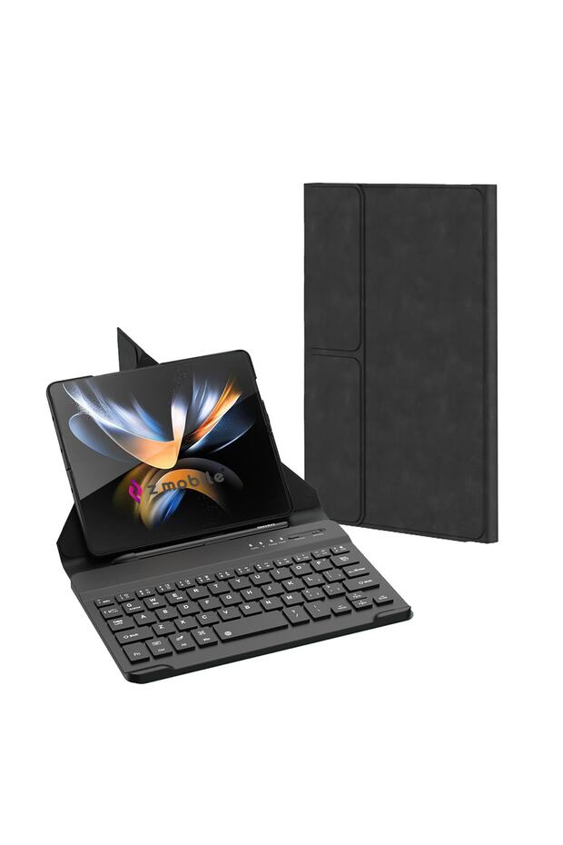 Samsung Galaxy Z Fold 4 Uyumlu Klavye Standlı Bluetooth Klavyeli Kılıf Kalem Bölmeli Manyetik Kapak - 1