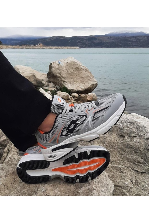 Athens Grey-Orange Memory Orthopedic Lightweight Sports Shoes