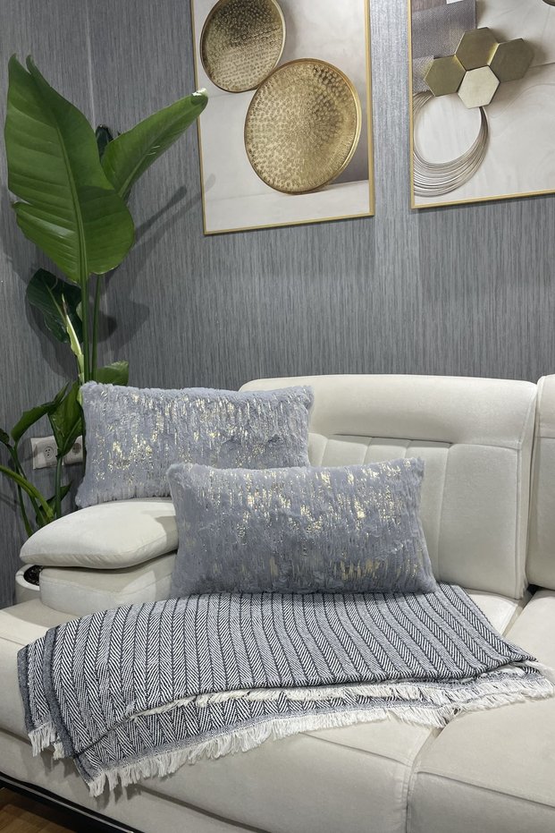 Gilded Plush Rabbit Rabbit Throw Pillow Cover Rectangular - Light Gray