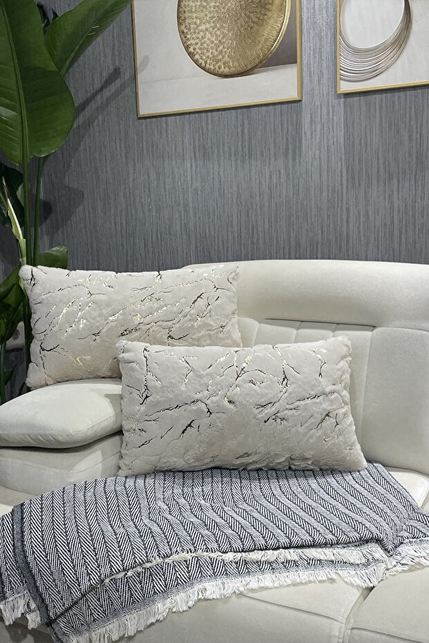 Gilded Plush Rabbit Rabbit Throw Pillow Cover Rectangular - cream - 2