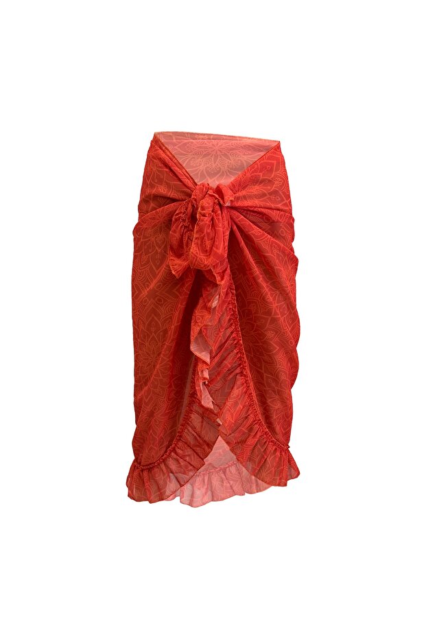 Ashley Orange Patterned Ruffle Pareo