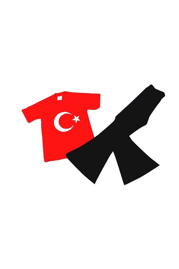 Kısa Kol Ay Yıldız Tişört Ve Ispanyol Paça Fitilli Tayt 5-6-7-8-9-10-11-12-13-14 Yaş - 1