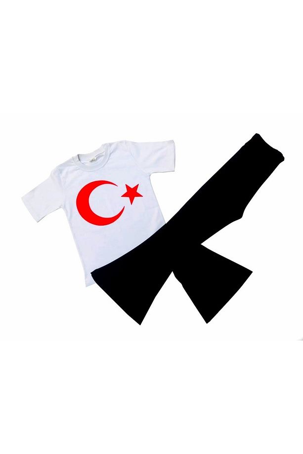 Kısa Kol Ay Yıldız Tişört Ve Ispanyol Paça Fitilli Tayt 5-6-7-8-9-10-11-12-13-14 Yaş - 1