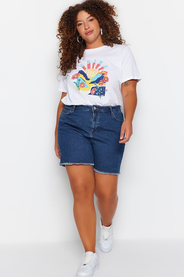 Mavi Yüksek Bel Esnek Skinny Denim Şort & Bermuda TBBSS22AP0008 - 2