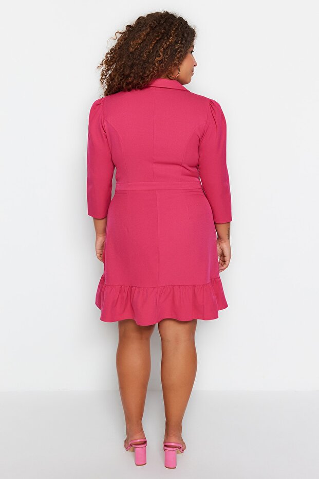 Fukszia nagyméretű mini háromnegyedes ujjú kabátruha - TBBAW23AH00042 - 5