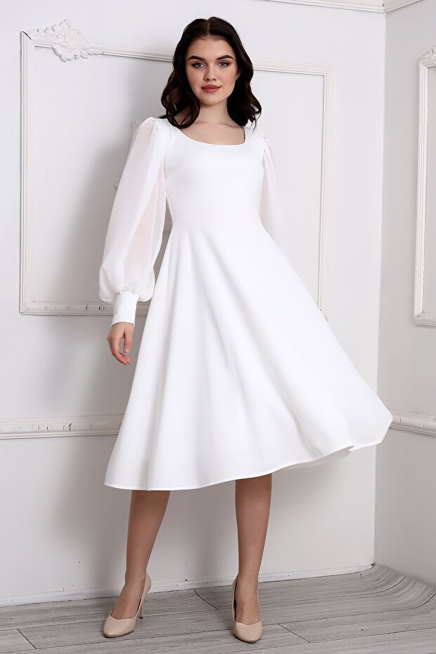 Yuvarlak Yaka Midi Elbise - 3