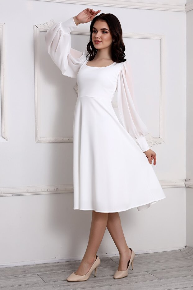 Yuvarlak Yaka Midi Elbise - 4