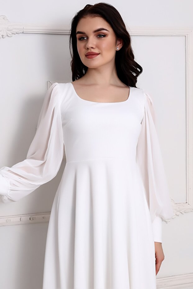 Yuvarlak Yaka Midi Elbise - 6