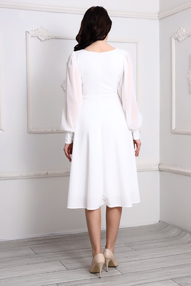 Yuvarlak Yaka Midi Elbise - 7