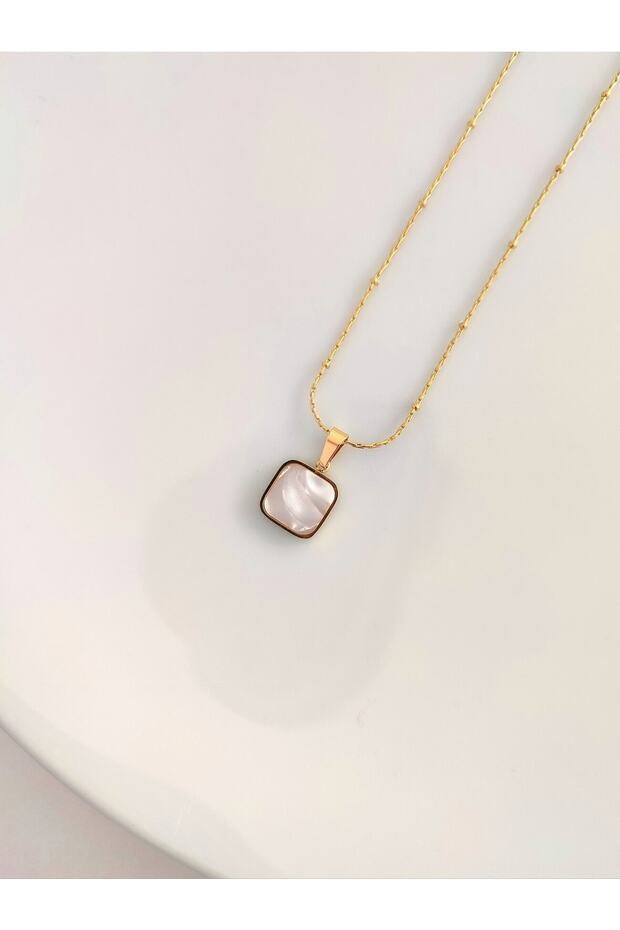 Women's 316l Stainless Steel Gold Pearlescent Square Minimal Plain Necklace