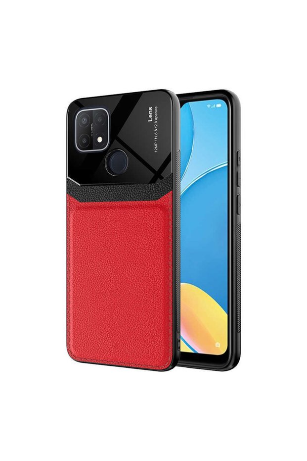 حافظة Oppo A15s غطاء جلدي لامع السطح بمظهر جلدي
