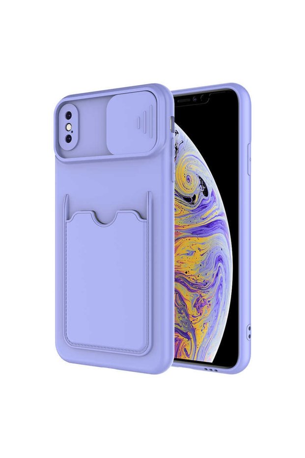 Apple iPhone XS Max 6.5 Case with Card Holder Compartment Sliding Camera Protection Cover