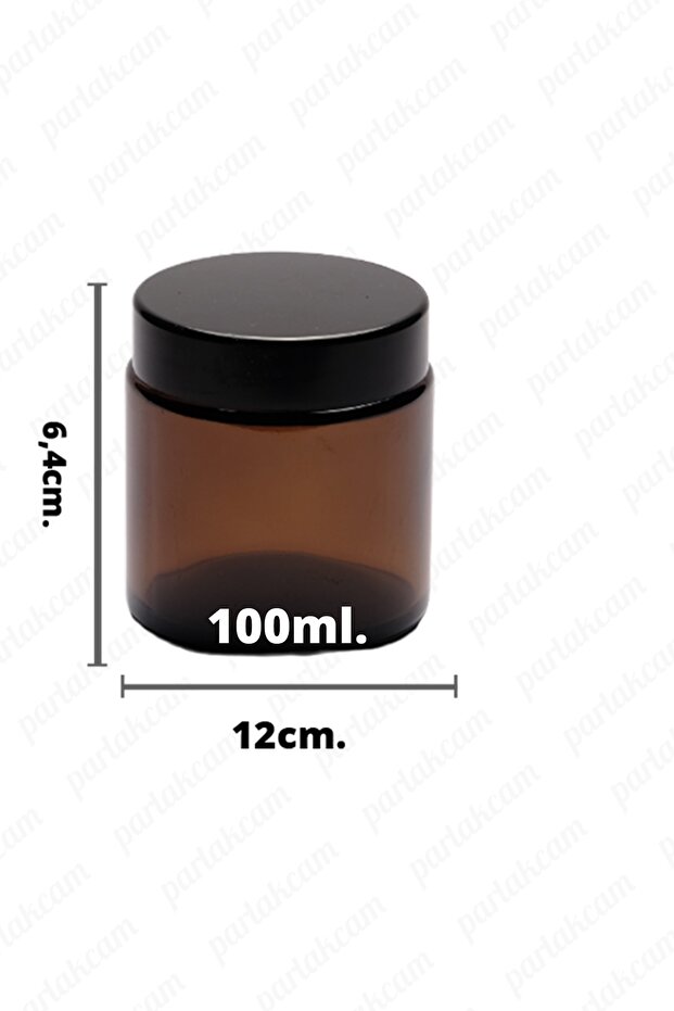 Amber 2-Piece 100ml Empty Jar, Glass with Black Lid Suitable for Cream and Candle