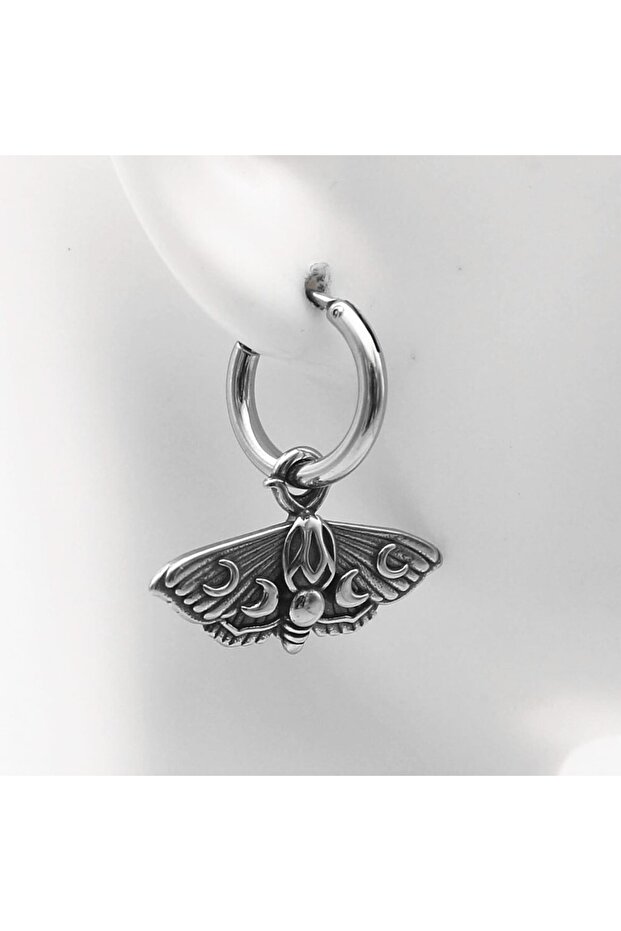 Gothic Hoop Unisex 316l Steel Earrings with Butterfly & Moon Cycle Accessories