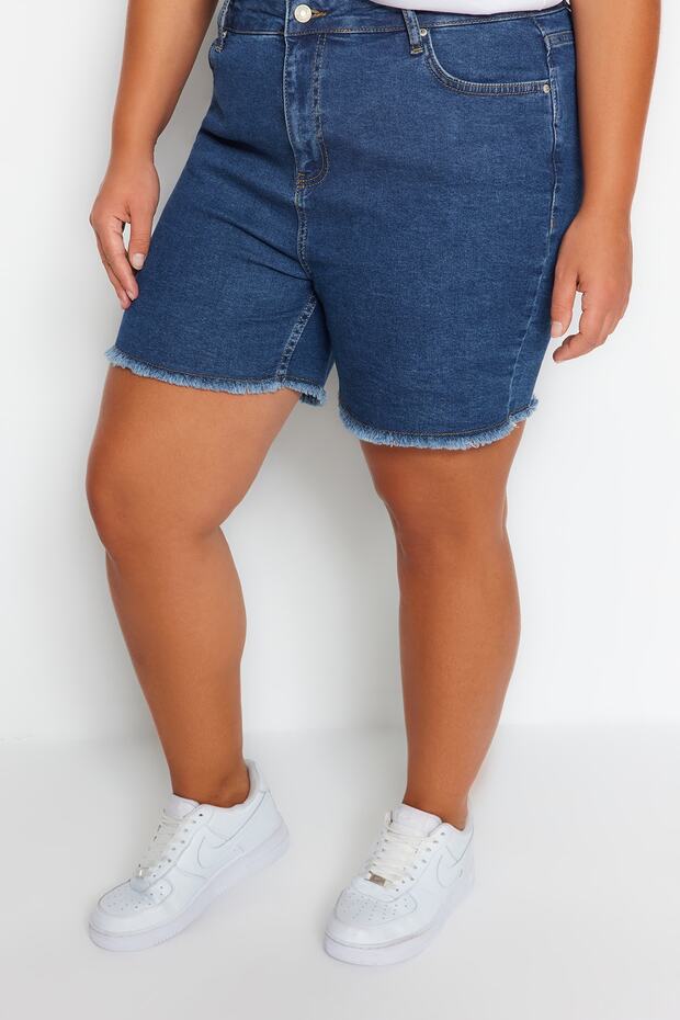Mavi Yüksek Bel Esnek Skinny Denim Şort & Bermuda TBBSS22AP0008 - 6