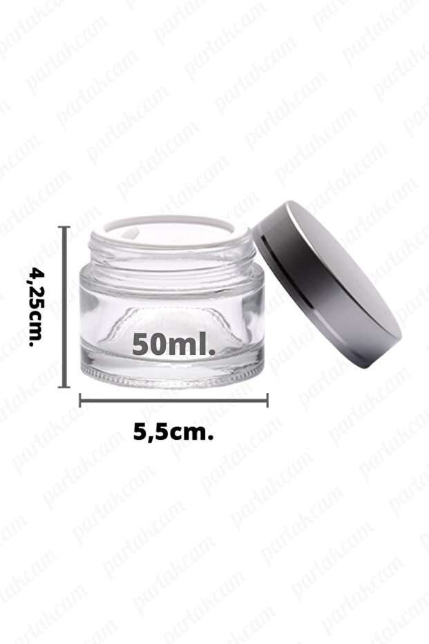 50ml Transparent Glass Cream Jar With Silver Lid And Protective Lid