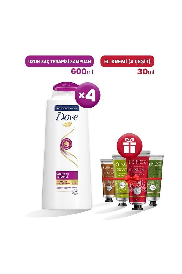 Şampuan Uzun Saç Terapisi 600 Ml X 4 Ve 4 Çeşit El Kremi Hediyeli - 1