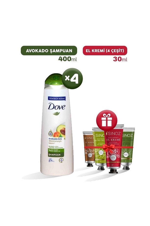 Şampuan Avokado Özü 400 Ml X 4 Ve 4 Çeşit El Kremi Hediyeli - 1