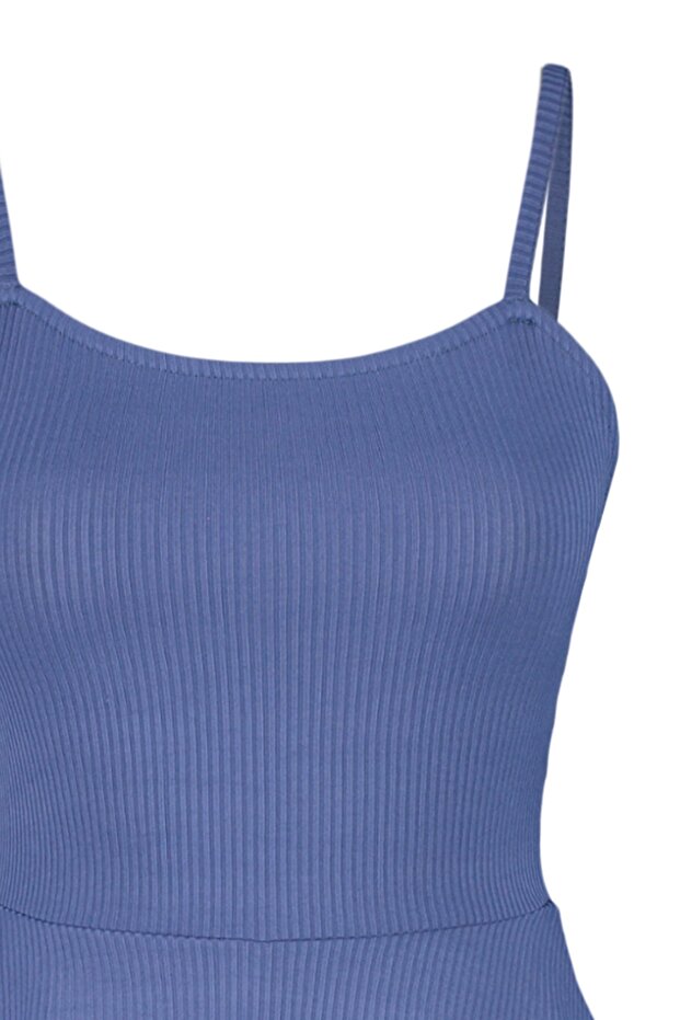 Indigo Baskılı Askılı Volanlı Şortlu Mini Örme Tulum TWOSS23TU00044 - 9