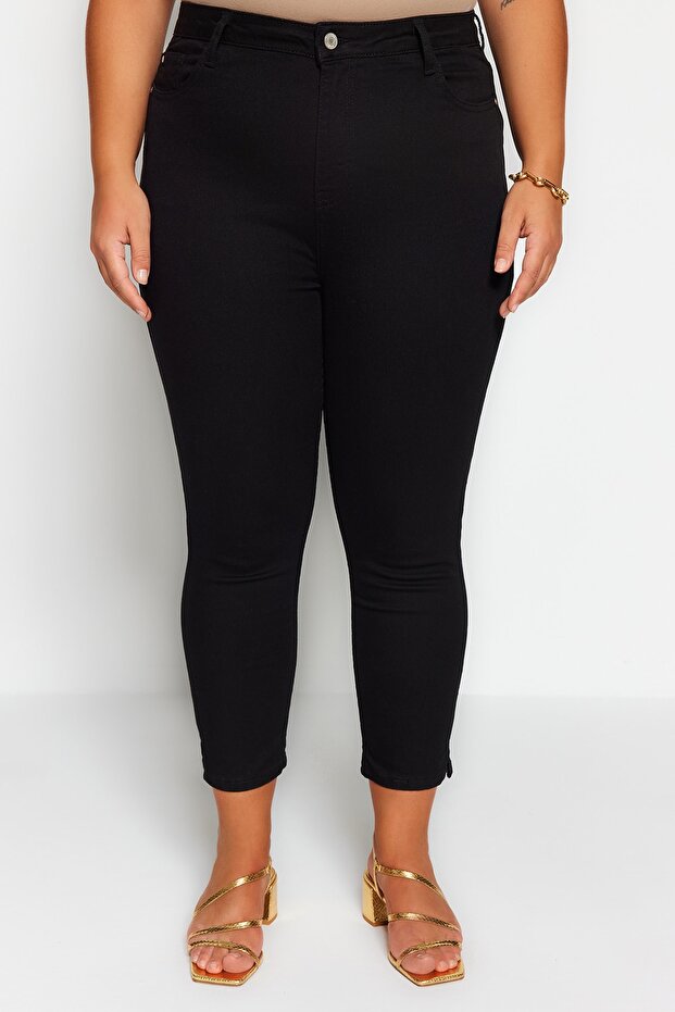 Solmayan Siyah Yüksek Bel Esnek Büyük Beden Skinny Jeans TBBSS23AR00015 - 5
