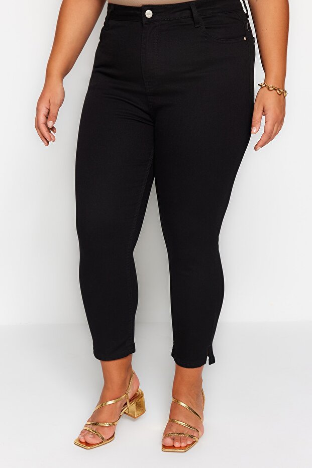 Solmayan Siyah Yüksek Bel Esnek Büyük Beden Skinny Jeans TBBSS23AR00015 - 6