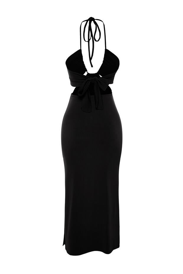 Plaj Giyim Siyah Örme Cut Out Detaylı Maxi Elbise TBESS23EL00122 - 8