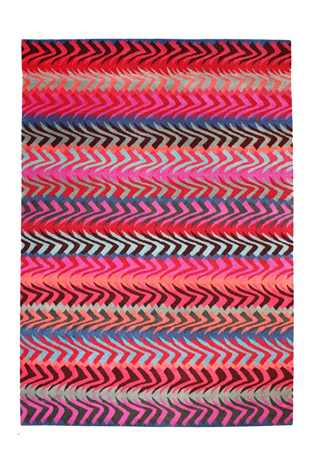 Mira 1197 Fuchsia Red Multicolor Geometric Patterned Printed Colorful Carpet