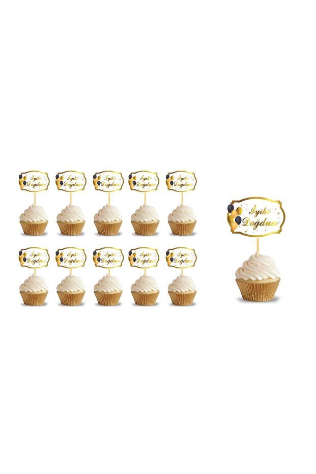 Happy Birthday Foil Printed White Background Toothpicks 10 Pieces