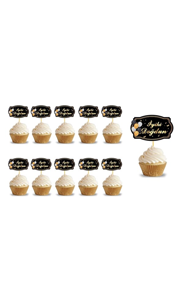 Happy Birthday Foil Printed Black Background Toothpick 10pcs