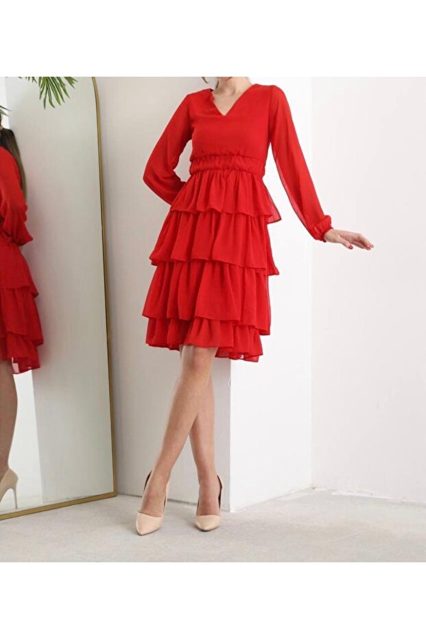 Kat Kat Şifon Elbise - 1