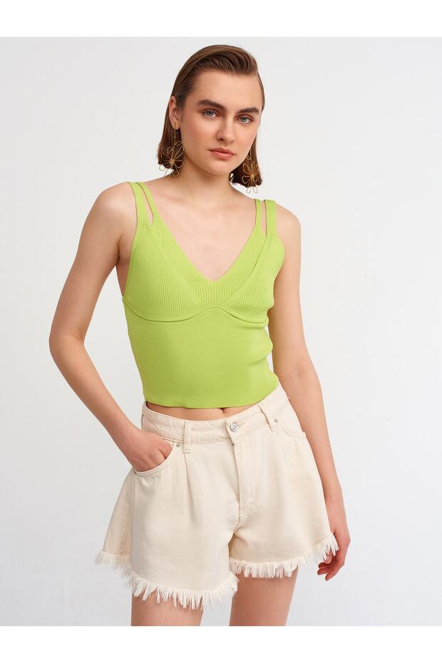 10335 Çift Askılı Triko Atlet-lime - 1