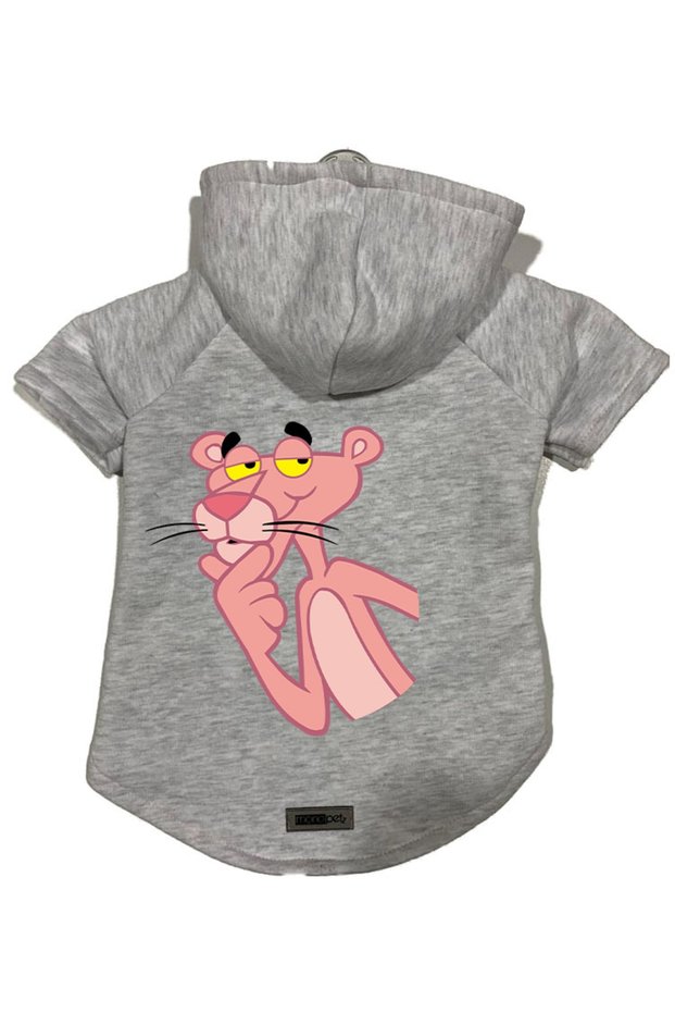 Hooded Fleece Sweatshirt Dog And Cat Outfit & Dress - Gray Pink Panther - Size L