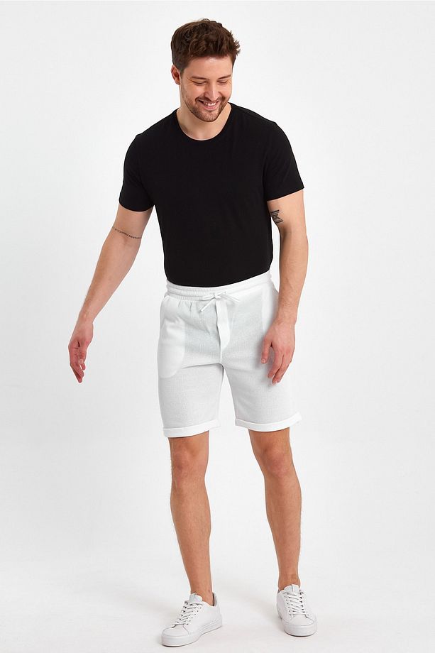Erkek Waffle Regular Fit Casual Bermuda Şort - 2