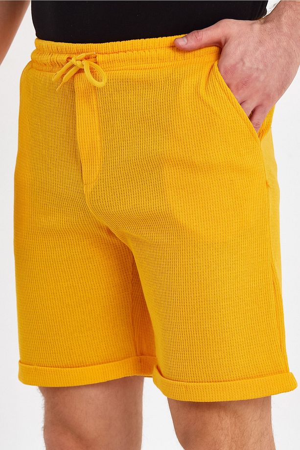 Erkek Waffle Regular Fit Casual Bermuda Şort - 5