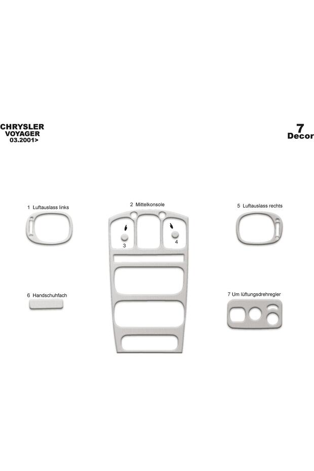 Meriç ® Chrysler Voyager Front Glove Box Trim Aluminum 7 Piece 2001-2007